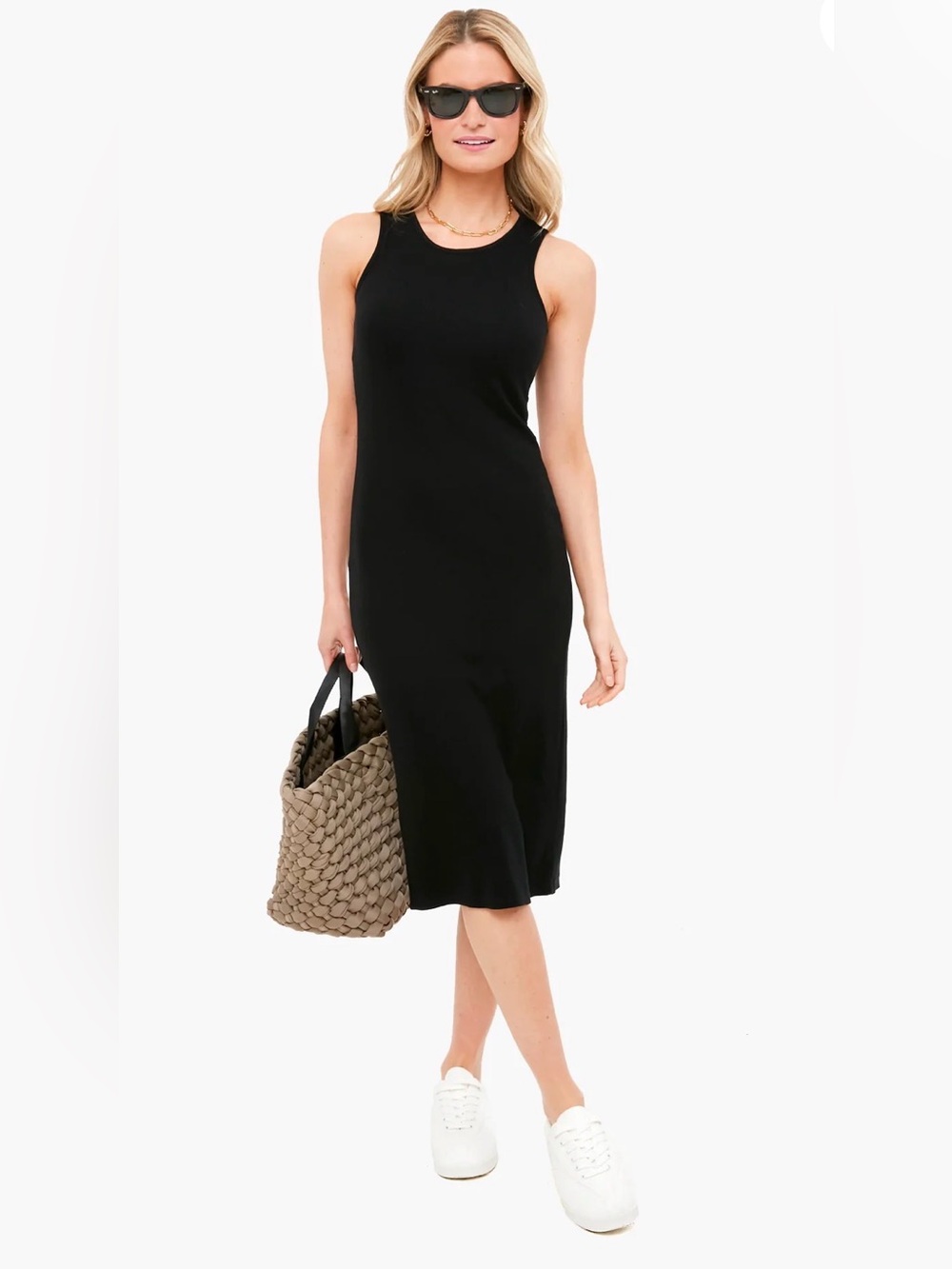 Marine Layer Black Lexi Ribbed Daytime Midi Dress size Medium Tank